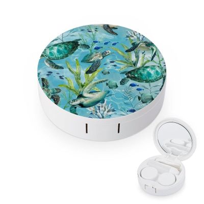 BWQJKUO Portable Round Sea Turtle-Blue Printed Contact Lens Case Is Stylish And Compact, Easy to Carry And Protects Lenses.