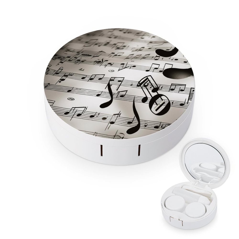BWQJKUO Portable Round Music Notes Print Printed Contact Lens Case Is Stylish And Compact, Easy to Carry And Protects Lenses.