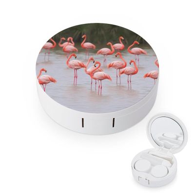BWQJKUO Portable Round Pink Flamingos Printed Contact Lens Case Is Stylish And Compact, Easy to Carry And Protects Lenses.