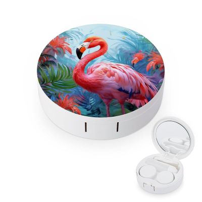BWQJKUO Portable Round Painted Flamingo Printed Contact Lens Case Is Stylish And Compact, Easy to Carry And Protects Lenses.