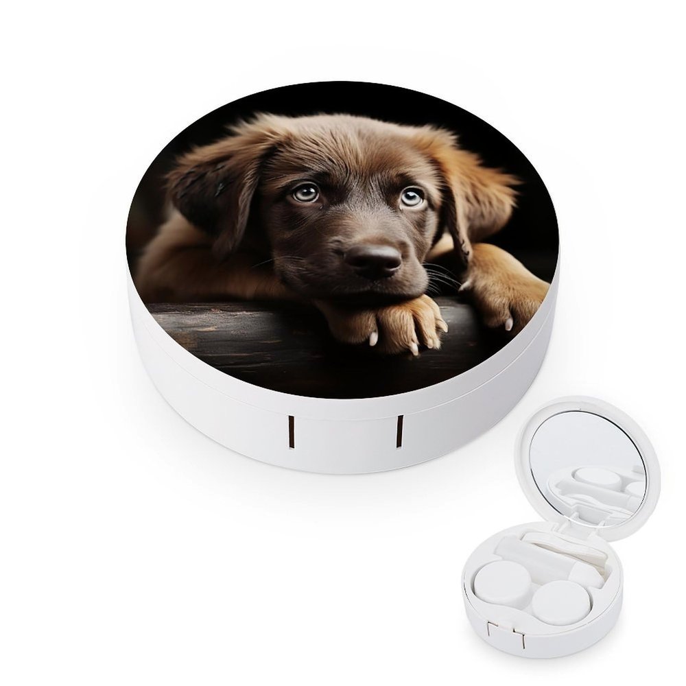 BWQJKUO Portable Round Puppies Dog Printed Contact Lens Case Is Stylish And Compact, Easy to Carry And Protects Lenses.