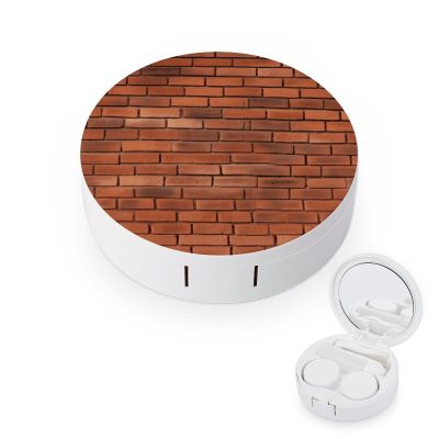 BWQJKUO Portable Round Red Brick Wall Texture Printed Contact Lens Case Is Stylish And Compact, Easy to Carry And Protects Lenses.