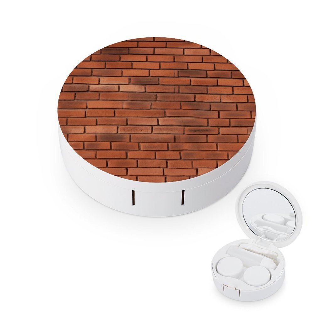 BWQJKUO Portable Round Red Brick Wall Texture Printed Contact Lens Case Is Stylish And Compact, Easy to Carry And Protects Lenses.