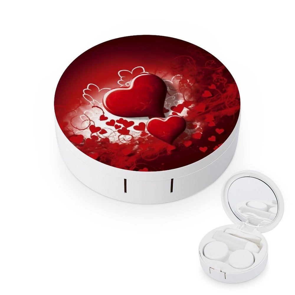 BWQJKUO Portable Round Valentine Day Printed Contact Lens Case Is Stylish And Compact, Easy to Carry And Protects Lenses.