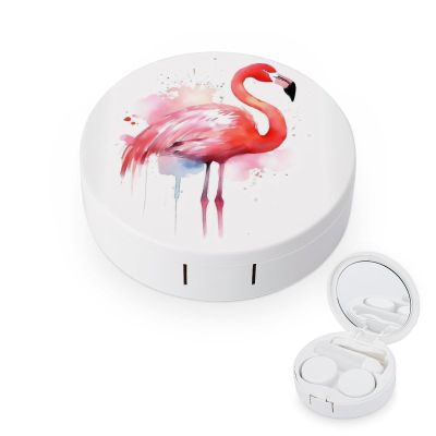BWQJKUO Portable Round Pink Flamingo Watercolor Printed Contact Lens Case Is Stylish And Compact, Easy to Carry And Protects Lenses.