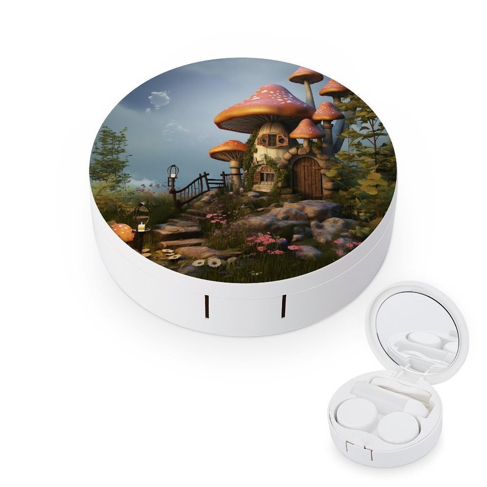 BWQJKUO Portable Round Mushroom Garden Printed Contact Lens Case Is Stylish And Compact, Easy to Carry And Protects Lenses.