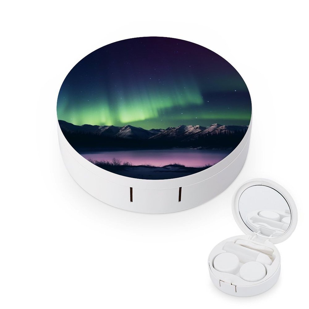 BWQJKUO Portable Round Northern Aurora Night Printed Contact Lens Case Is Stylish And Compact, Easy to Carry And Protects Lenses.