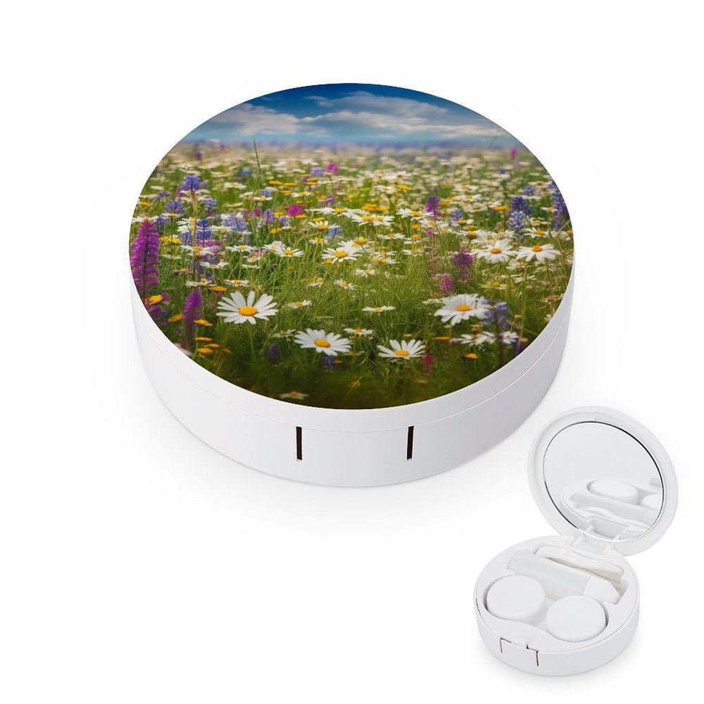 BWQJKUO Portable Round Spring Meadow Flowers Printed Contact Lens Case Is Stylish And Compact, Easy to Carry And Protects Lenses.