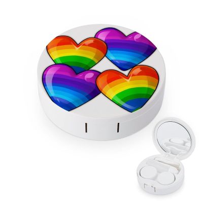 BWQJKUO Portable Round Rainbow Colored Gay Pride Hearts Printed Contact Lens Case Is Stylish And Compact, Easy to Carry And Protects Lenses.