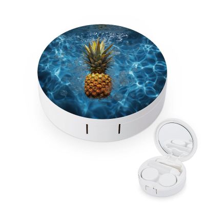 BWQJKUO Portable Round Pineapple in The Pool Printed Contact Lens Case Is Stylish And Compact, Easy to Carry And Protects Lenses.