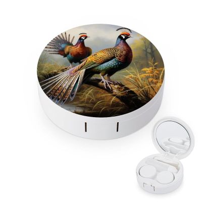 BWQJKUO Portable Round Pheasants Animals Printed Contact Lens Case Is Stylish And Compact, Easy to Carry And Protects Lenses.