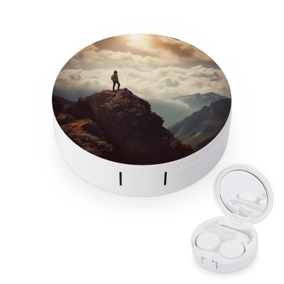BWQJKUO Portable Round Woman on A Top Mountain Printed Contact Lens Case Is Stylish And Compact, Easy to Carry And Protects Lenses.