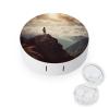 BWQJKUO Portable Round Woman on A Top Mountain Printed Contact Lens Case Is Stylish And Compact, Easy to Carry And Protects Lenses. view 1