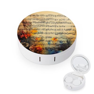 BWQJKUO Portable Round Vintage Music Note Printed Contact Lens Case Is Stylish And Compact, Easy to Carry And Protects Lenses.