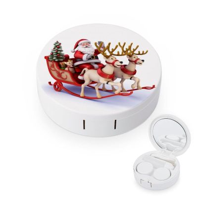 BWQJKUO Portable Round Santa Claus Reindeer Sled Printed Contact Lens Case Is Stylish And Compact, Easy to Carry And Protects Lenses.