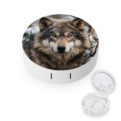 BWQJKUO Portable Round Lmage of Wolf in The Snow Printed Contact Lens Case Is Stylish And Compact, Easy to Carry And Protects Lenses.