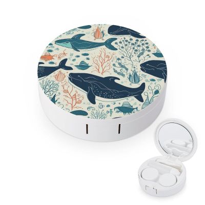 BWQJKUO Portable Round Underwater Whale Printed Contact Lens Case Is Stylish And Compact, Easy to Carry And Protects Lenses.