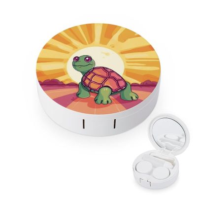 BWQJKUO Portable Round Turtle in The Sun Printed Contact Lens Case Is Stylish And Compact, Easy to Carry And Protects Lenses.