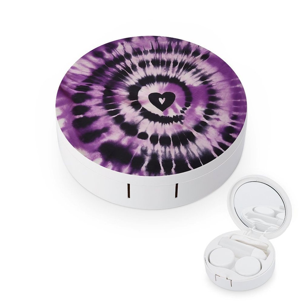 BWQJKUO Portable Round Purple Tie Dye Printed Contact Lens Case Is Stylish And Compact, Easy to Carry And Protects Lenses.