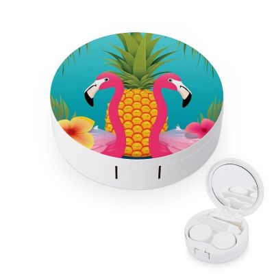 BWQJKUO Portable Round Pineapple Flamingo Printed Contact Lens Case Is Stylish And Compact, Easy to Carry And Protects Lenses.