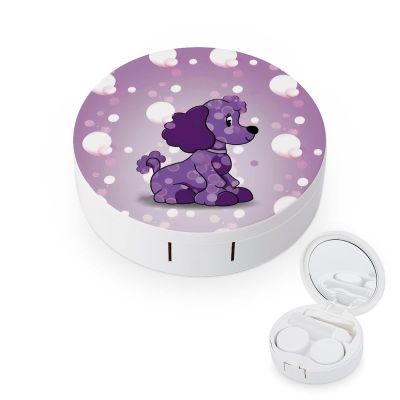 BWQJKUO Portable Round Purple Poodle Polka Dot Printed Contact Lens Case Is Stylish And Compact, Easy to Carry And Protects Lenses.