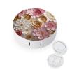 BWQJKUO Portable Round Pink White Gold Flowers Printed Contact Lens Case Is Stylish And Compact, Easy to Carry And Protects Lenses. view 1