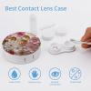 BWQJKUO Portable Round Pink White Gold Flowers Printed Contact Lens Case Is Stylish And Compact, Easy to Carry And Protects Lenses. view 3