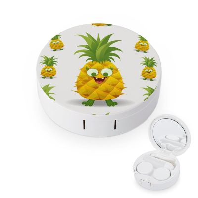 BWQJKUO Portable Round Pineapple Printed Contact Lens Case Is Stylish And Compact, Easy to Carry And Protects Lenses.
