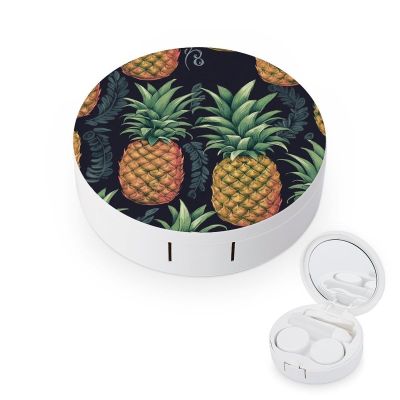 BWQJKUO Portable Round Pineapple Printed Contact Lens Case Is Stylish And Compact, Easy to Carry And Protects Lenses.