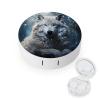 BWQJKUO Portable Round Wolf Sitting in The Snow Printed Contact Lens Case Is Stylish And Compact, Easy to Carry And Protects Lenses. view 1
