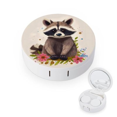 BWQJKUO Portable Round Raccoon Printed Contact Lens Case Is Stylish And Compact, Easy to Carry And Protects Lenses.