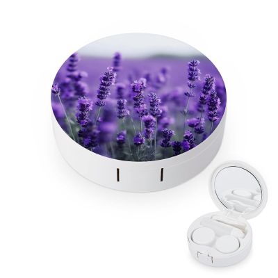 BWQJKUO Portable Round Purple Lavender Printed Contact Lens Case Is Stylish And Compact, Easy to Carry And Protects Lenses.