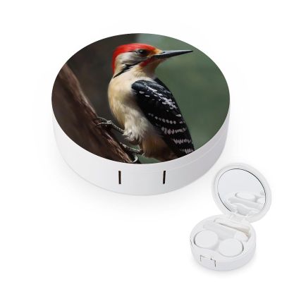BWQJKUO Portable Round Woodpecker Printed Contact Lens Case Is Stylish And Compact, Easy to Carry And Protects Lenses.