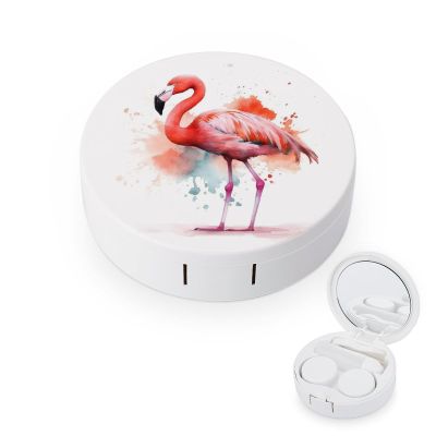 BWQJKUO Portable Round Watercolor Flamingo Printed Contact Lens Case Is Stylish And Compact, Easy to Carry And Protects Lenses.