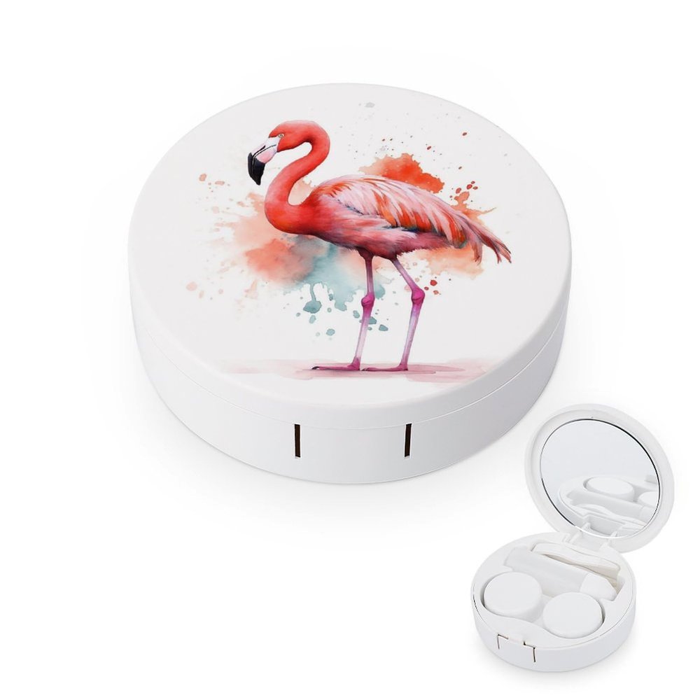 BWQJKUO Portable Round Watercolor Flamingo Printed Contact Lens Case Is Stylish And Compact, Easy to Carry And Protects Lenses.