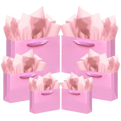 qiqee 10PCS Pink Gift Bags with Ribbon Handles Mulit Assorted Sizes Gift Wide Bags (2pcs Large 13", 4pcs Medium 9.6", 4pcs Small 6.3", Tissue Paper)