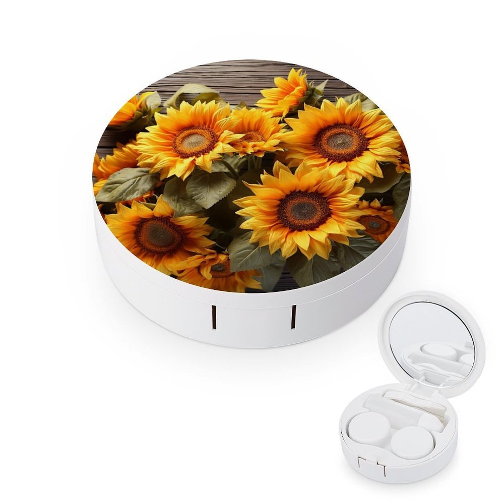 BWQJKUO Portable Round Plants Theme Sunflower Printed Contact Lens Case Is Stylish And Compact, Easy to Carry And Protects Lenses.