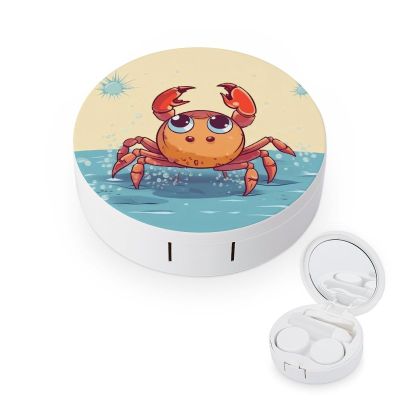BWQJKUO Portable Round Summer Cartoon Crab Printed Contact Lens Case Is Stylish And Compact, Easy to Carry And Protects Lenses.