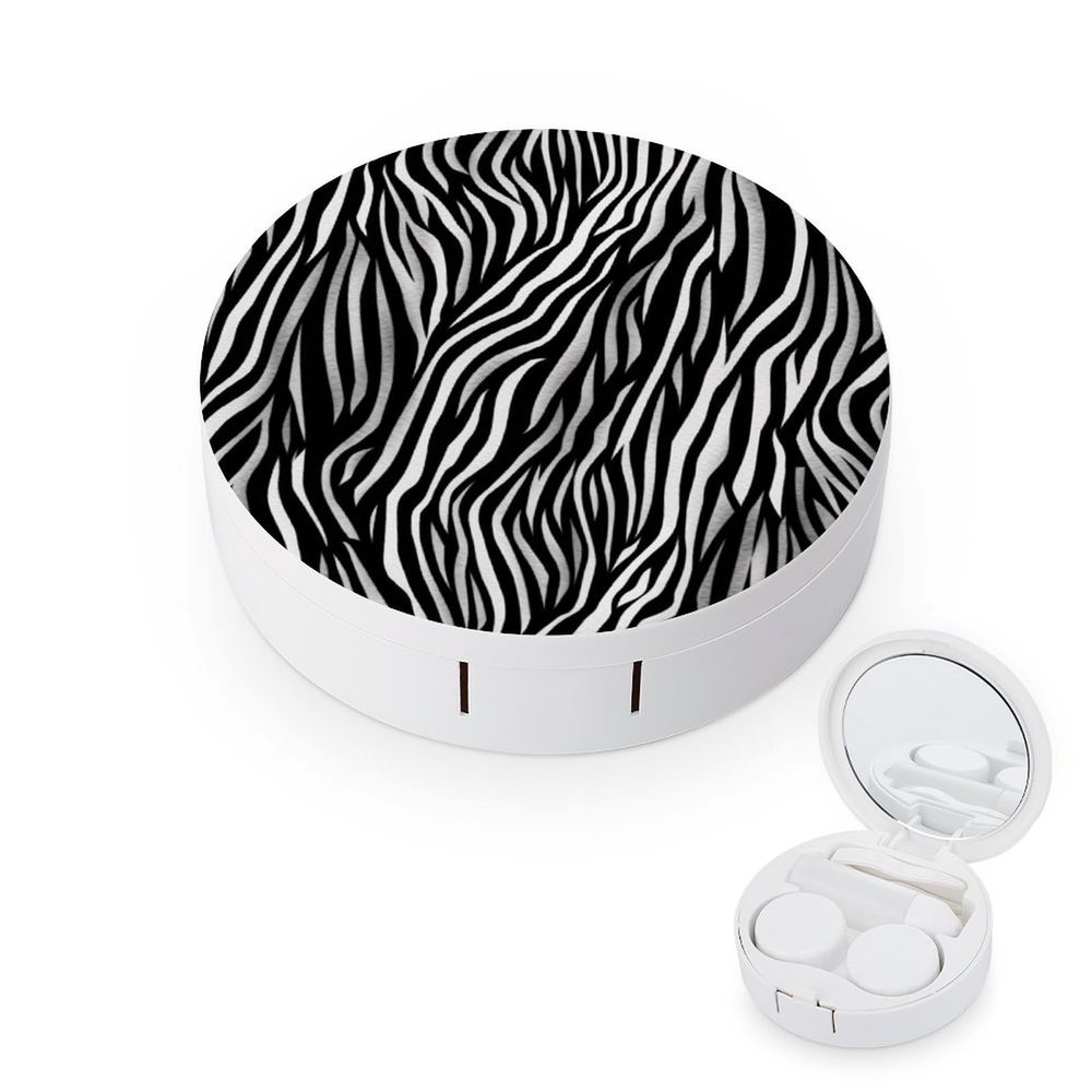 BWQJKUO Portable Round Zebra Print Printed Contact Lens Case Is Stylish And Compact, Easy to Carry And Protects Lenses.