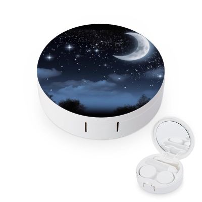 BWQJKUO Portable Round Nightsky Hanging Moon Printed Contact Lens Case Is Stylish And Compact, Easy to Carry And Protects Lenses.