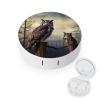 BWQJKUO Portable Round Owl Sitting Tree Fence Printed Contact Lens Case Is Stylish And Compact, Easy to Carry And Protects Lenses. view 1