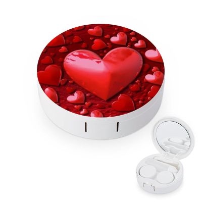 BWQJKUO Portable Round Red Hearts Love Printed Contact Lens Case Is Stylish And Compact, Easy to Carry And Protects Lenses.
