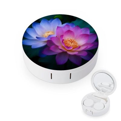 BWQJKUO Portable Round Lotus Flower1 Printed Contact Lens Case Is Stylish And Compact, Easy to Carry And Protects Lenses.