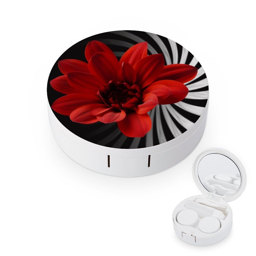 BWQJKUO Portable Round Red Flower Printed Contact Lens Case Is Stylish And Compact, Easy to Carry And Protects Lenses.