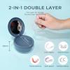 Denture Case, 2-in-1 Retainer Cleaner Case with Mirror & Strainer, Portable Aligner Bath Soaking Cup for Travel, Cute Orthodontic Storage Box for Mouth Guard, Night Guard & False Teeth, Blue view 3
