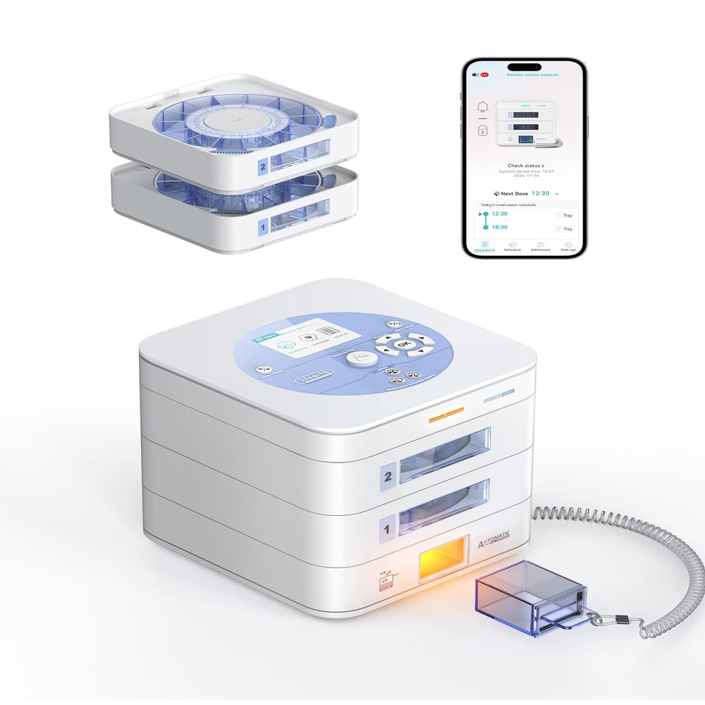 28-Day(1X) Automatic Pill Dispenser (Expandable Tray) App & On-Device Setup by Family, LCD Display, Digital Lock, Sound & Light Alerts- Safe Medication Organizer for Dementia Seniors(2-Tray, White)