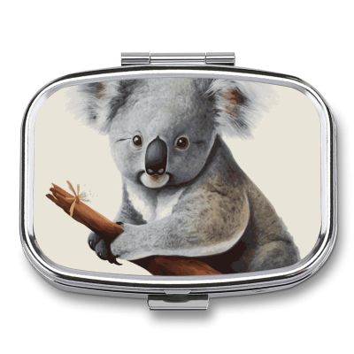 Portable Pill Organizer Koala and Butterfly Small Pill Box 2 Compartment Medicine Vitamin Organizer Travel Medicine Organizer with Mirror & Button Closure Cute Medication Case for Purse