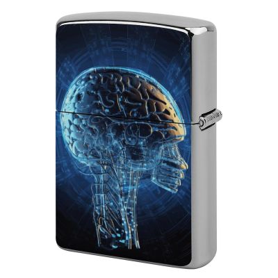 Artificial Intelligence Brain Lighter Case Double-Sided Graffiti Lighter Holder - Metal Lighters Protective Cover, Universal Fit for Standard Lighters, Stylish Gift for Men & Women