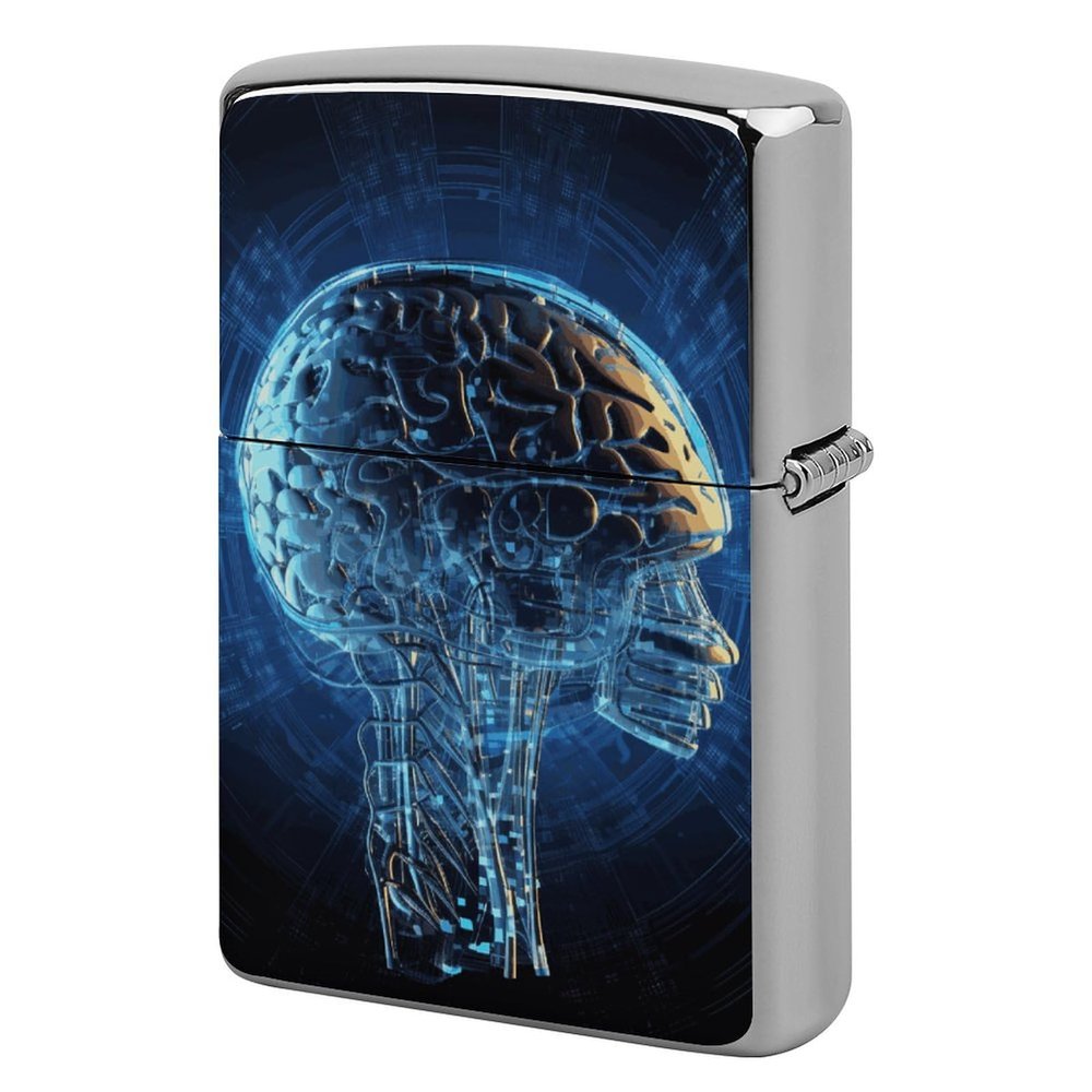 Artificial Intelligence Brain Lighter Case Double-Sided Graffiti Lighter Holder - Metal Lighters Protective Cover, Universal Fit for Standard Lighters, Stylish Gift for Men & Women