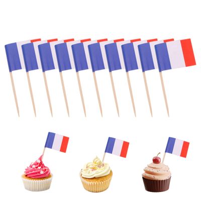 Flag Toothpicks 100PCS Mini France Flags On Sticks Food Flags Toothpick Cupcake Toppers Mini Cocktail Stick Flag Decor for Independence Day Party Bar